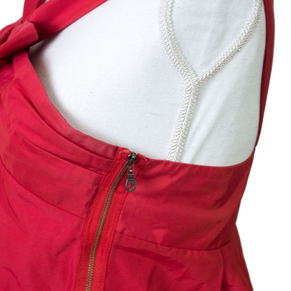 Anthropologie Country Road Red Bow Halter Dress 14 - Picture 4 of 10